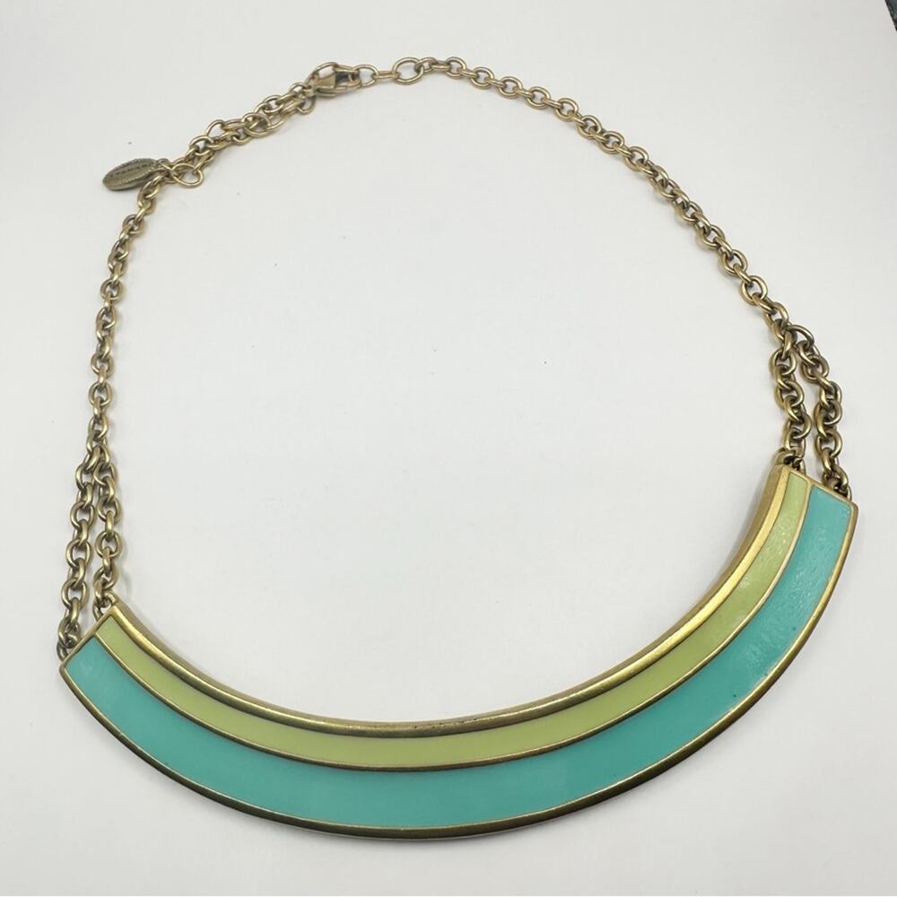T Tahari Necklace Green Blue Bib Chain Statement Jewelry Casual Preppy Retro